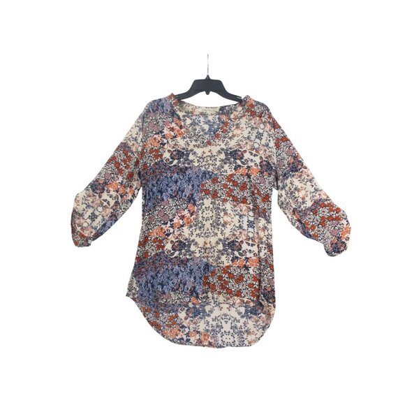 Liberty Love Womens Floral Patchwork Blouse L 3/4 Sleeve Lightweight Top - Picture 2 of 8